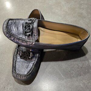 MICHAEL KORS Women's Metallic Silver Leather Upper Slip On Loafers - Size 8/8.5M